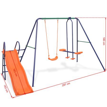 Swing Set with Slide and 3 Seats Orange