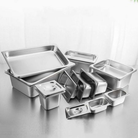 4X Gastronorm GN Pan Full Size 1/1 GN Pan 10cm Deep Stainless Steel Tray With Lid