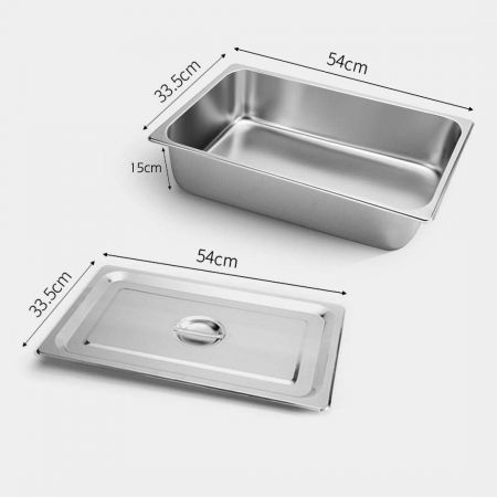 2X Gastronorm GN Pan Full Size 1/1 GN Pan 15cm Deep Stainless Steel Tray With Lid