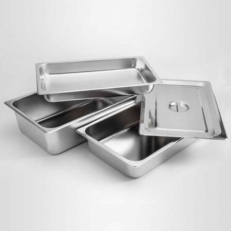 2X Gastronorm GN Pan Full Size 1/1 GN Pan 15cm Deep Stainless Steel Tray With Lid