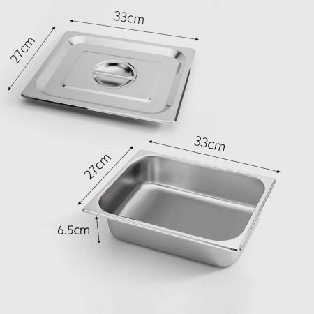 2X Gastronorm GN Pan Full Size 1/2 GN Pan 6.5cm Deep Stainless Steel Tray With Lid