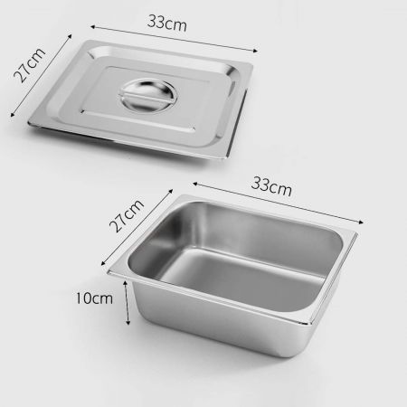 2X Gastronorm GN Pan Full Size 1/2 GN Pan 10cm Deep Stainless Steel Tray With Lid