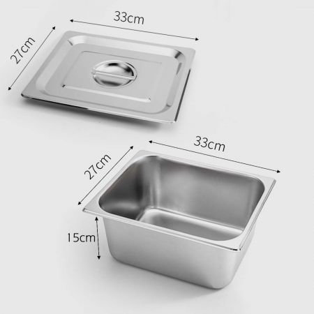 2X Gastronorm GN Pan Full Size 1/2 GN Pan 15cm Deep Stainless Steel With Lid