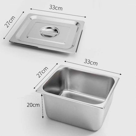 2X Gastronorm GN Pan Full Size 1/2 GN Pan 20cm Deep Stainless Steel Tray With Lid