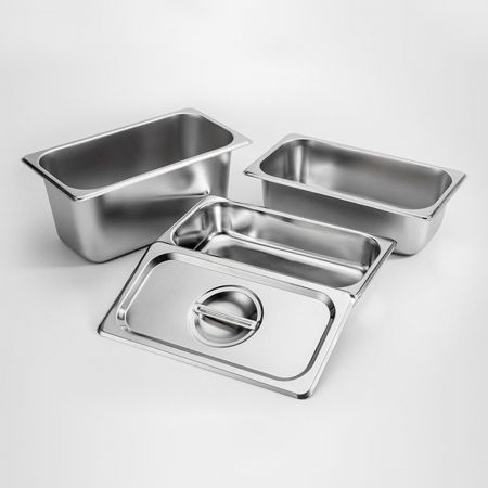 2X Gastronorm GN Pan Full Size 1/3 GN Pan 6.5 cm Deep Stainless Steel Tray With Lid