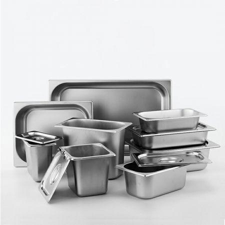 2X Gastronorm GN Pan Full Size 1/3 GN Pan 6.5 cm Deep Stainless Steel Tray With Lid