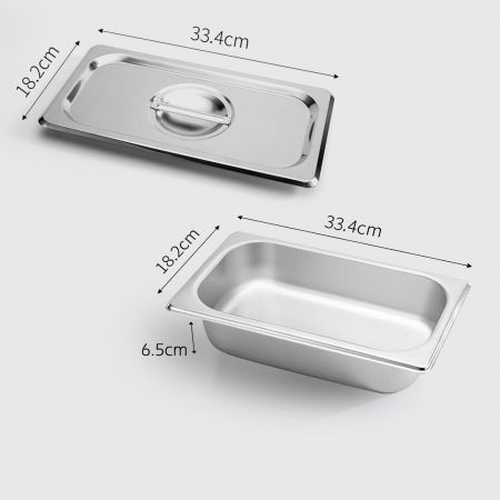 4X Gastronorm GN Pan Full Size 1/3 GN Pan 6.5 cm Deep Stainless Steel Tray With Lid