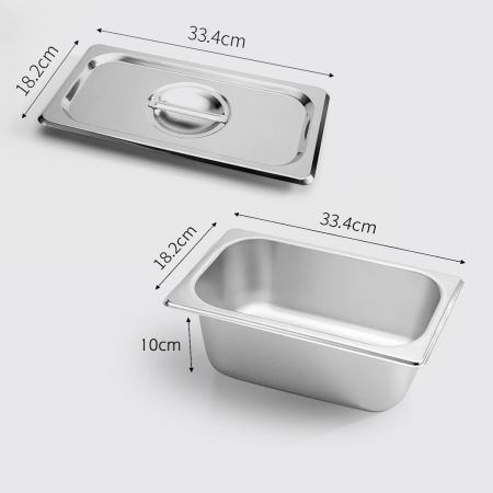 2X Gastronorm GN Pan Full Size 1/3 GN Pan 10cm Deep Stainless Steel Tray With Lid