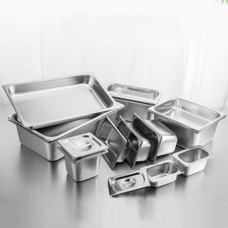 6X Gastronorm GN Pan Full Size 1/3 GN Pan 10cm Deep Stainless Steel Tray With Lid