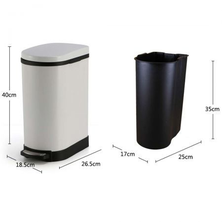 Foot Pedal Stainless Steel Rubbish Recycling Garbage Waste Trash Bin 10L U White