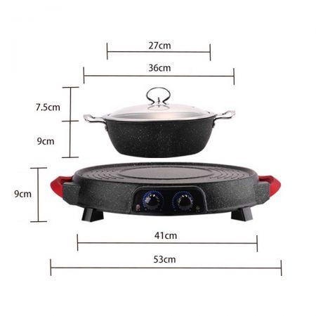 2 in 1 Electric Stone Coated Teppanyaki Grill Plate Steamboat Hotpot