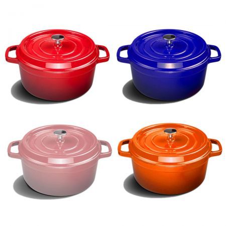 Cast Iron 22cm Enamel Porcelain Stewpot Casserole Stew Cooking Pot With Lid 2.7L Red