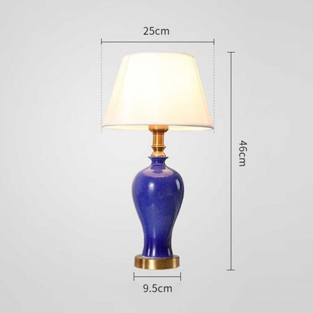 Blue Ceramic Oval Table Lamp with Gold Metal Base