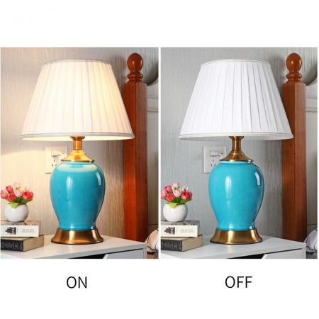 Ceramic Oval Table Lamp with Gold Metal Base Desk Lamp Blue