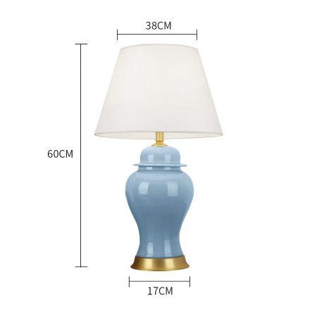 Oval Ceramic Table Lamp with Gold Metal Base Desk Lamp Blue