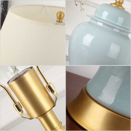 Oval Ceramic Table Lamp with Gold Metal Base Desk Lamp Blue