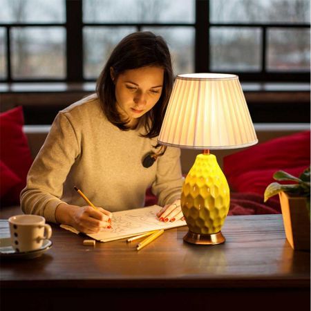 Textured Ceramic Oval Table Lamp with Gold Metal Base Blue