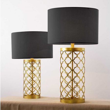 Golden Hollowed Out Base Table Lamp with Dark Shade