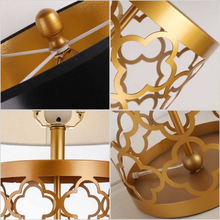 Golden Hollowed Out Base Table Lamp with Dark Shade