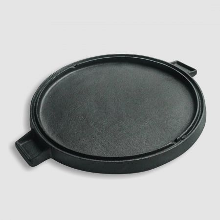 43cm Round Ribbed Cast Iron Frying Pan Skillet Steak Sizzle Platter with Handle