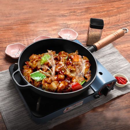 27cm Round Cast Iron Frying Pan Skillet Steak Sizzle Platter with Helper Handle