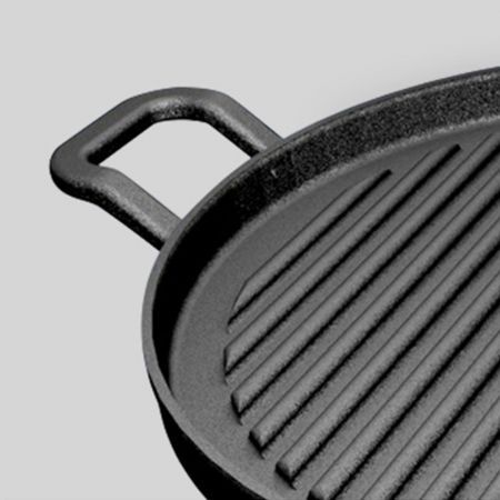 28cm Ribbed Cast Iron Frying Pan Skillet Coating Steak Sizzle Platter