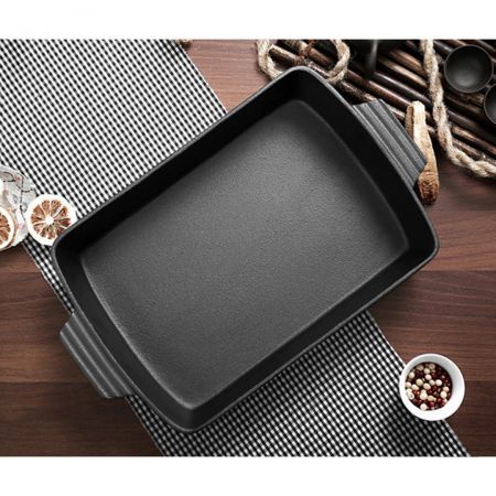 2X 38cm Cast Iron Rectangle Bread Cake Baking Dish Lasagna Roasting Pan