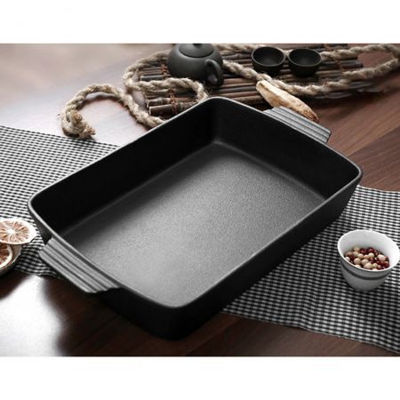 2X 38cm Cast Iron Rectangle Bread Cake Baking Dish Lasagna Roasting Pan