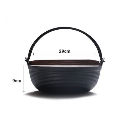 2X 29cm Cast Iron Japanese Style Sukiyaki Tetsu Nabe Shabu Hot Pot with Wooden Lid