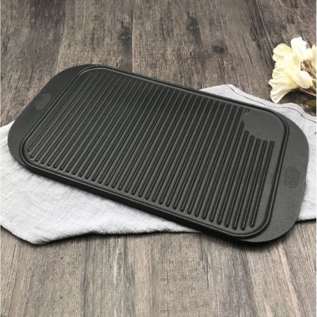 2X 47cm Cast Iron Ridged Griddle Hot Plate Grill Pan BBQ Stovetop