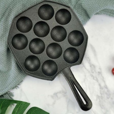 2X 18CM Cast Iron Takoyaki Fry Pan Octopus Balls Maker 12 Hole Cavities Grill Mold