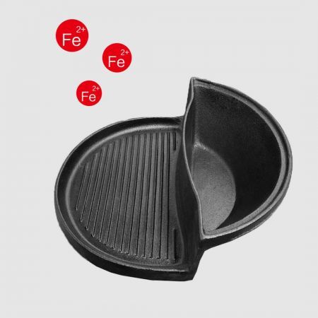 2X 2 in 1 Cast Iron Ribbed Fry Pan Skillet Griddle BBQ and Steamboat Hot Pot