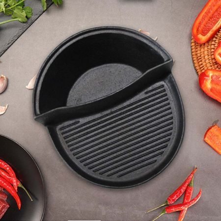 2X 2 in 1 Cast Iron Ribbed Fry Pan Skillet Griddle BBQ and Steamboat Hot Pot