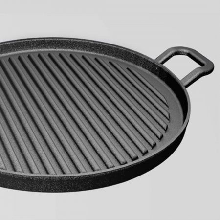 30cm Ribbed Cast Iron Frying Pan Skillet Coating Steak Sizzle Platter