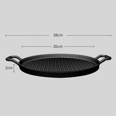 2X 30cm Ribbed Cast Iron Frying Pan Skillet Coating Steak Sizzle Platter