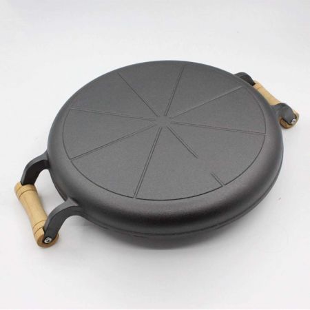 31cm Cast Iron Frying Pan Skillet Steak Sizzle Fry Platter With Wooden Handle No Lid