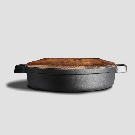 2X 29cm Round Cast Iron Pre-seasoned Deep Baking Pizza Frying Pan Skillet with Wooden Lid