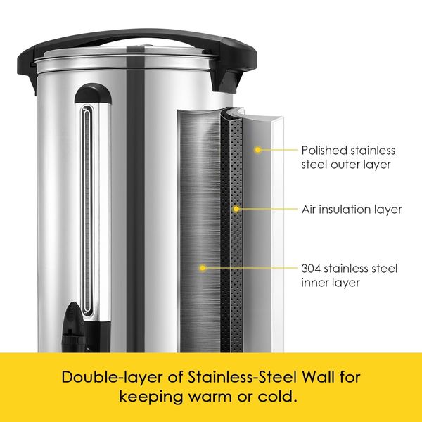 Maxkon 28L Stainless Steel Hot Water Urn 2500W Electric Hot Beverage Dispenser with Boil Dry Protection