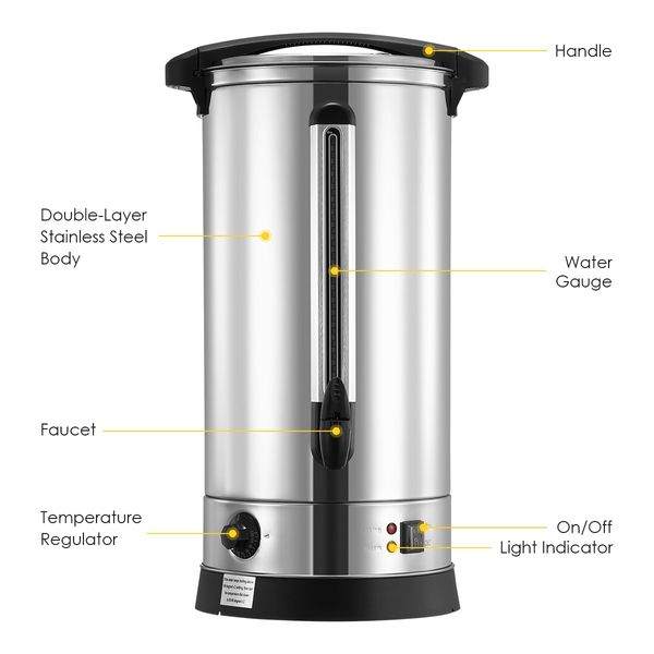 Maxkon 28L Stainless Steel Hot Water Urn 2500W Electric Hot Beverage Dispenser with Boil Dry Protection