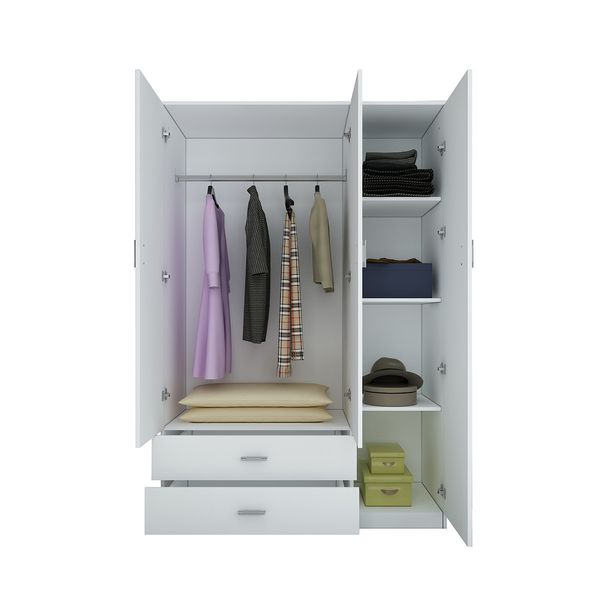 3 Door 2 Drawer Mirrored Wardrobe Cabinet 4 Storage Shelves Armoire White