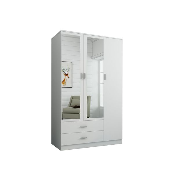 3 Door 2 Drawer Mirrored Wardrobe Cabinet 4 Storage Shelves Armoire White