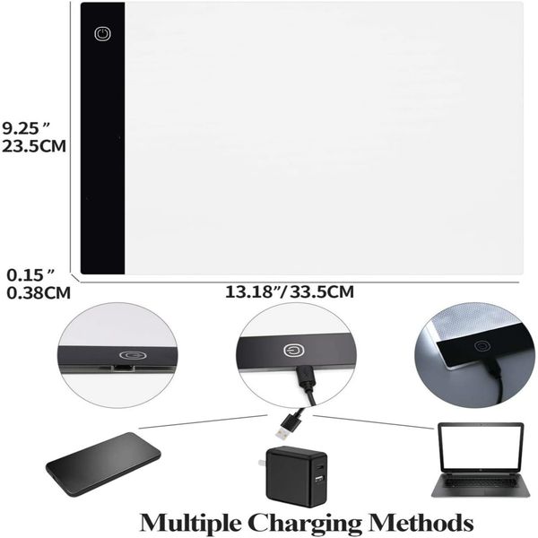 A4 LED Light Pad for Diamond Painting, USB Powered Light Board Kit, Adjustable Brightness with Detachable Stand and Clips