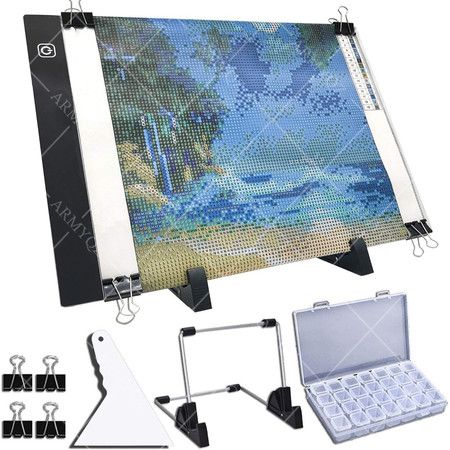 A4 LED Light Pad for Diamond Painting, USB Powered Light Board Kit, Adjustable Brightness with Detachable Stand and Clips