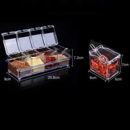 Clear Seasoning Rack Spice Pots by - 4 Piece Acrylic Seasoning Box - Storage Container Condiment Jars