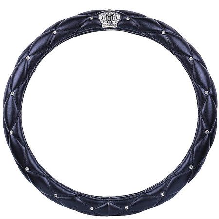 Car Steering Wheel Cover with Honorable Crown Luxurious Bling Diamond Leather-Universal fit 15"/38cm