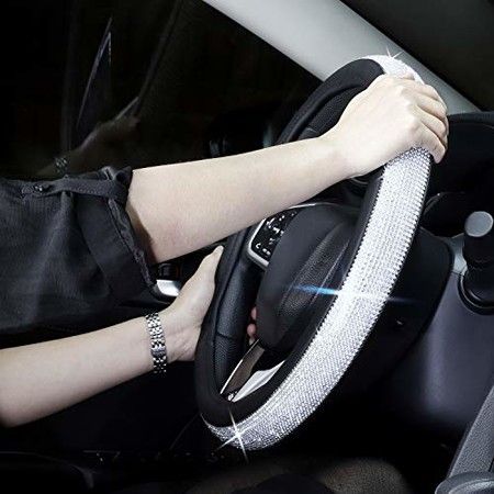 Luxurious Diamond Rhinestone Bling Leather Car Steering Wheel Cover-Universal fit 15"/38cm