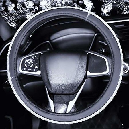 Luxurious Diamond Rhinestone Bling Leather Car Steering Wheel Cover-Universal fit 15"/38cm