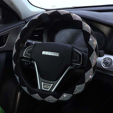 Luxurious Colorful Rhinestone Bling Leather Car Steering Wheel Cover Col.Rhombus Diamond-Universal fit 15"/38cm