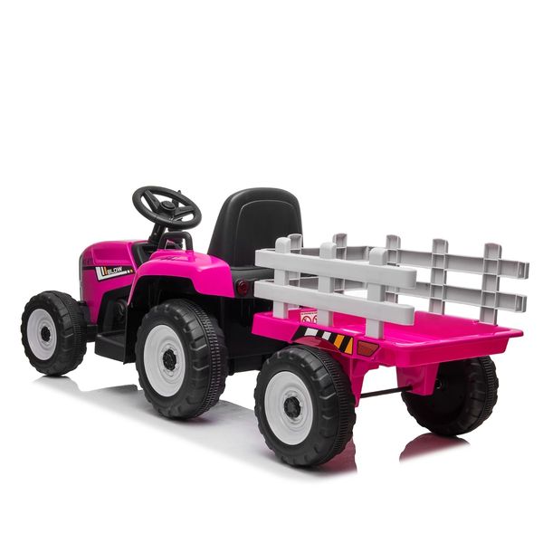 Kids Farm Tractor Electric Ride On Toys 2.4G R/C Remote Control Cars w/ Trailer Neon Pink