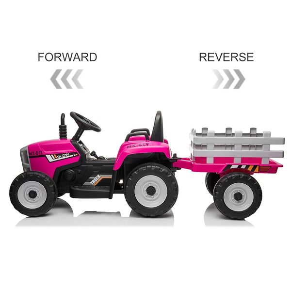 Kids Farm Tractor Electric Ride On Toys 2.4G R/C Remote Control Cars w/ Trailer Neon Pink